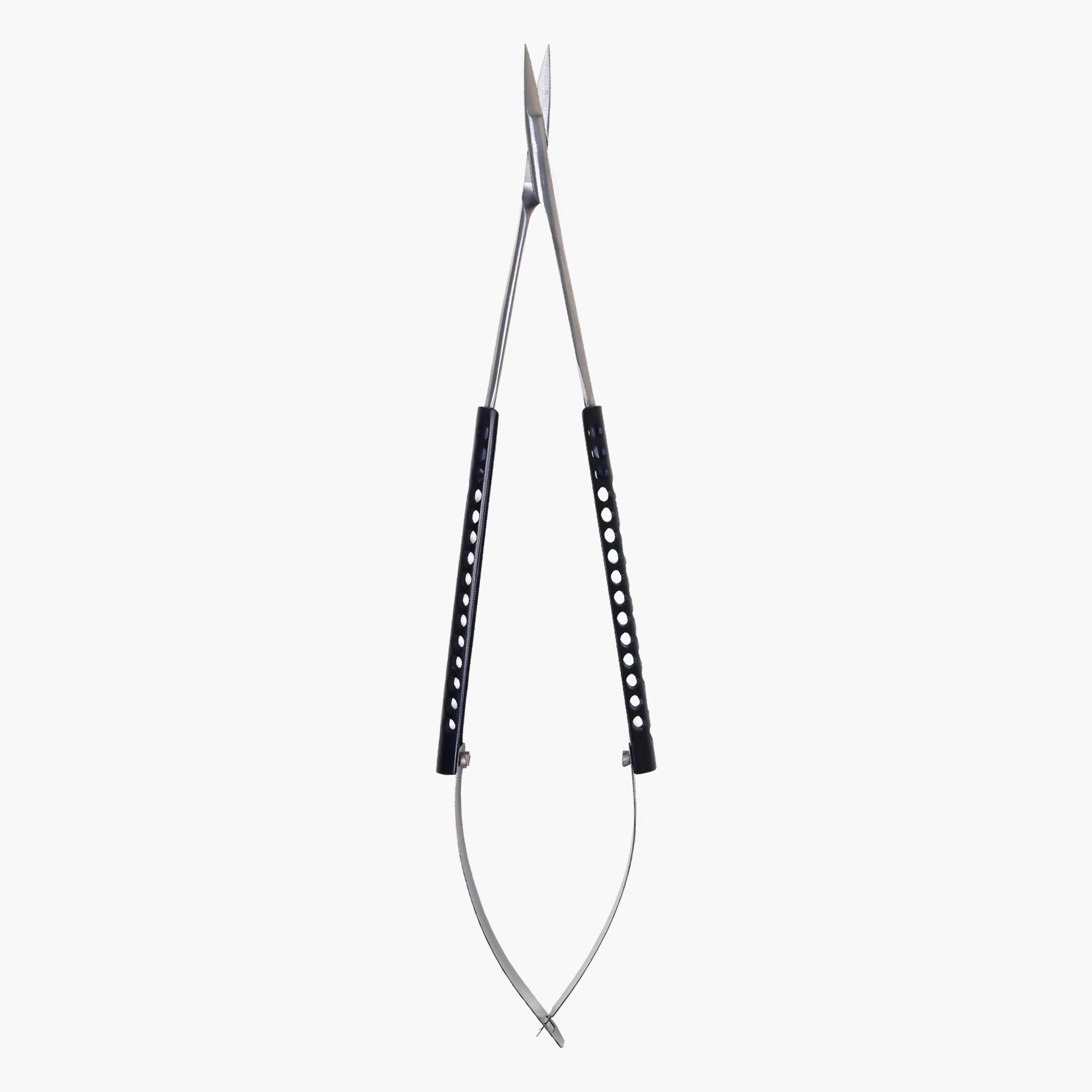 A pair of Castroviejo surgical tissue scissors with black titanium coating, straight 18cm length, with a shiny metallic finish.