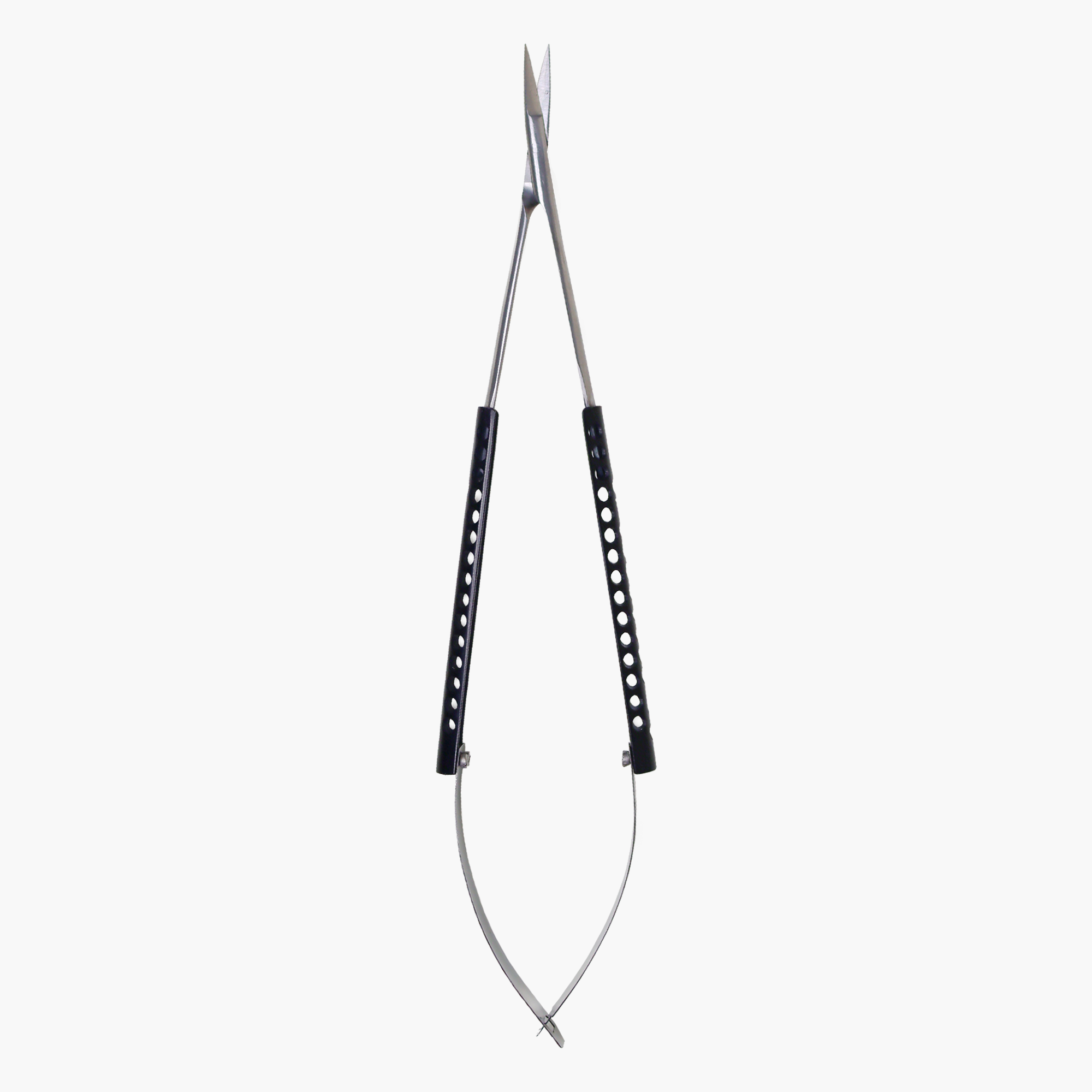 A pair of Castroviejo surgical tissue scissors with black titanium coating, straight 18cm length, with a shiny metallic finish.