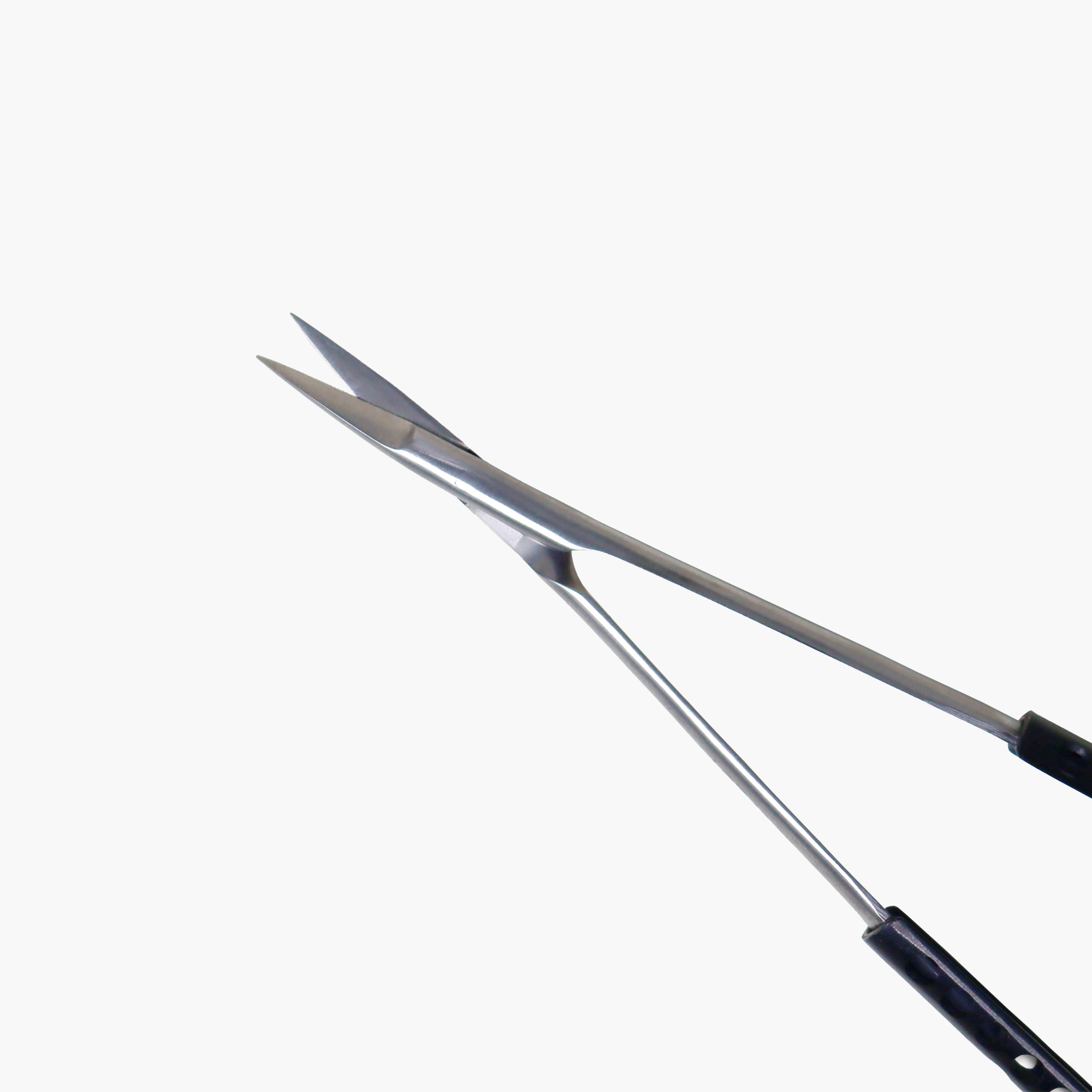 A pair of Castroviejo surgical tissue scissors with black titanium coating, straight 18cm length, with a shiny metallic finish.