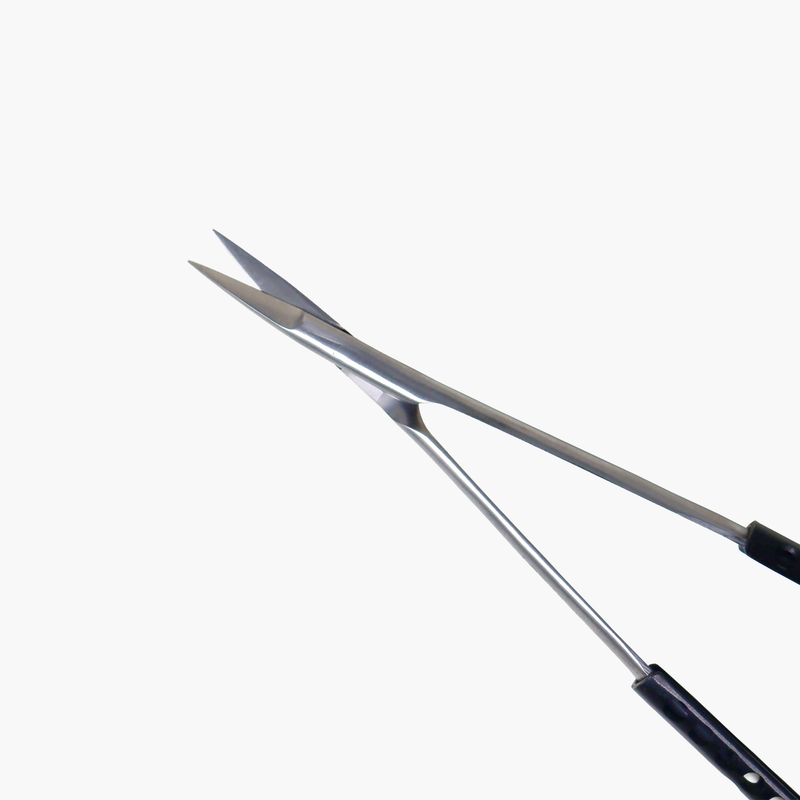 A pair of Castroviejo surgical tissue scissors with black titanium coating, straight 18cm length, with a shiny metallic finish.