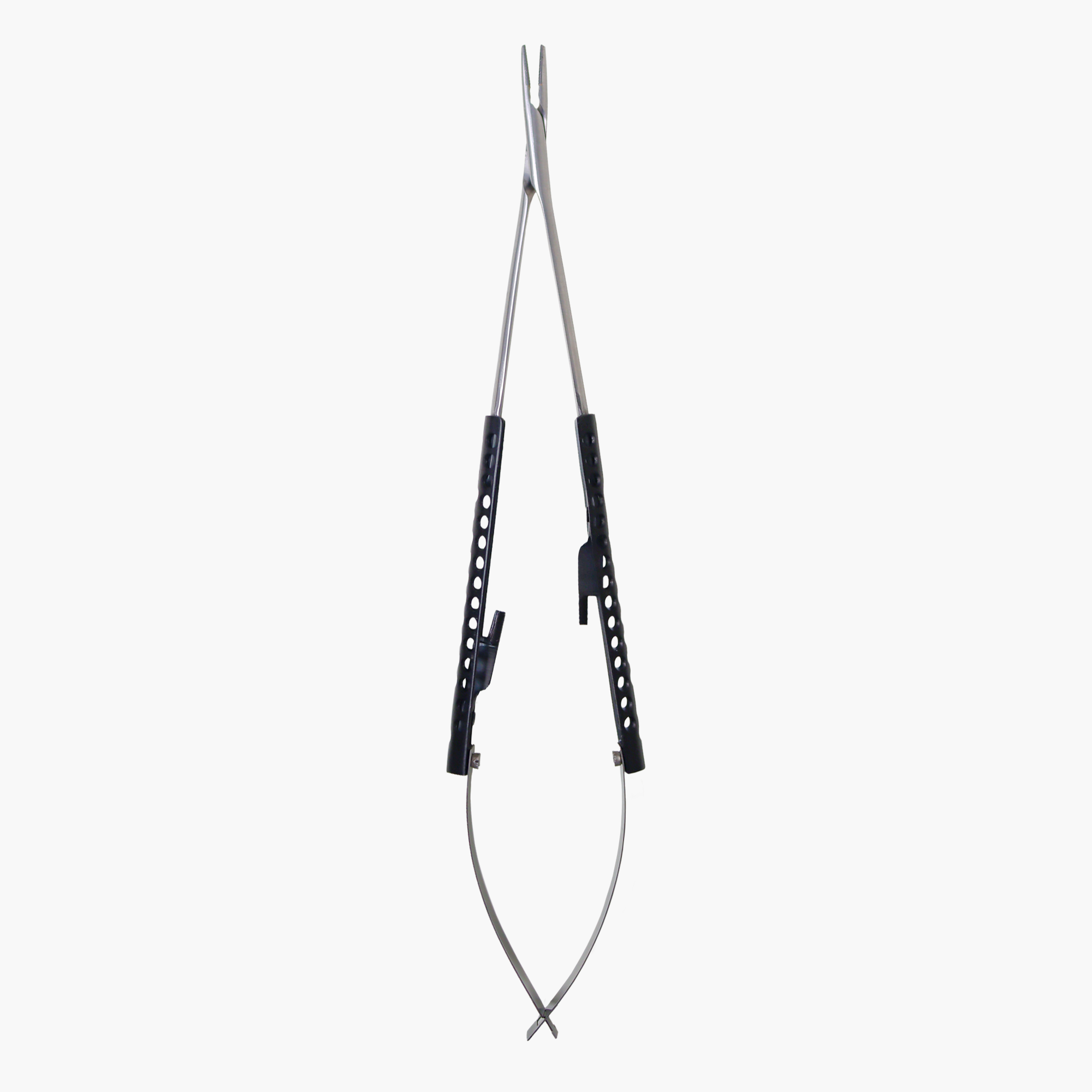 A black titanium coated micro surgery needle holder with an ultra light weight design.