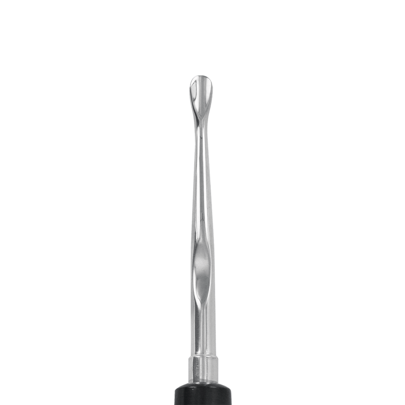 Atraumatic Extraction Luxating Elevator LE-4 4.5mm Curved In-Black Titanium. Extraction Elevator. Close up of extraction elevator.